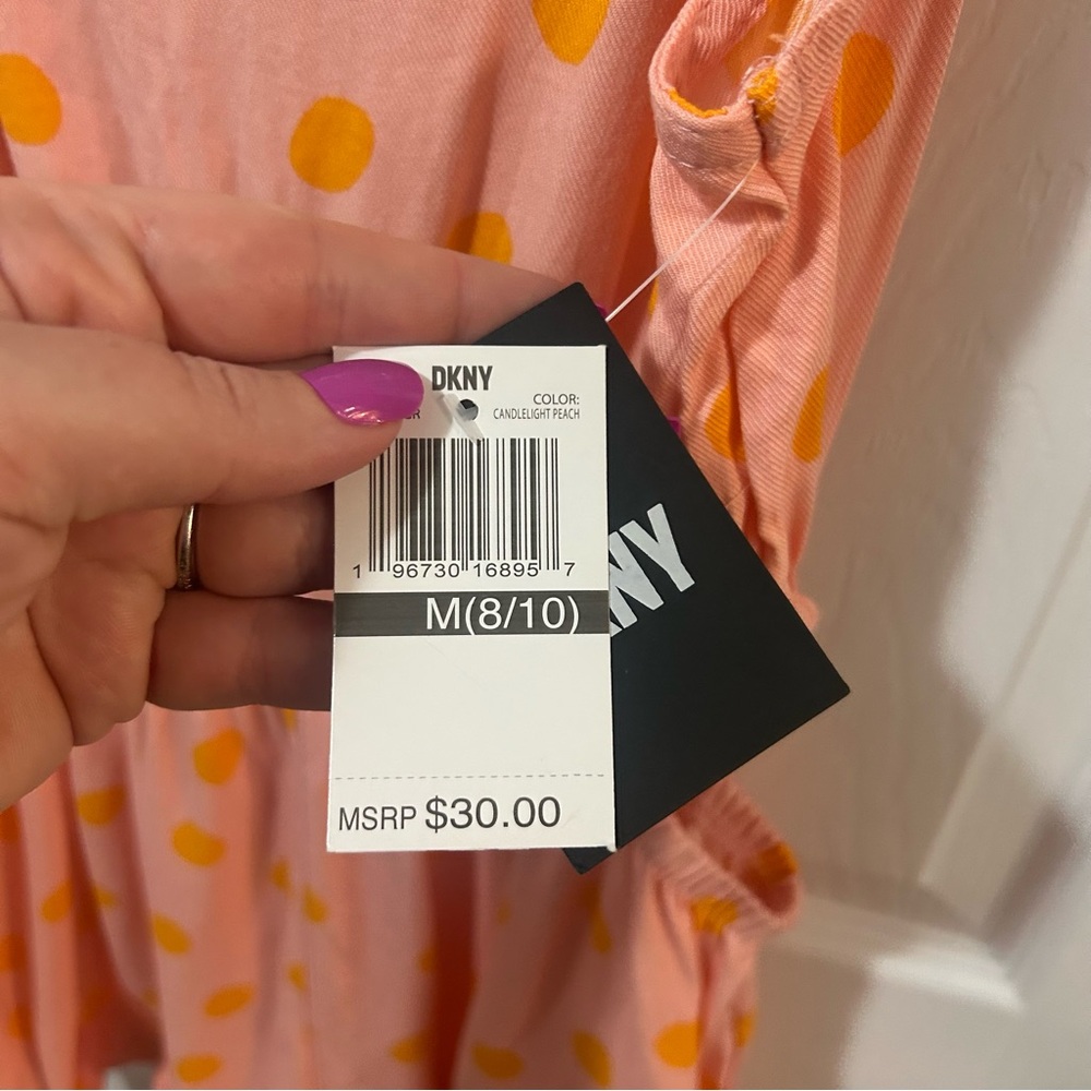 DKNY Girls Medium Romper Cut Out Side Pink Orange Polka Dot NWT Sleeveless - Picture 4 of 8